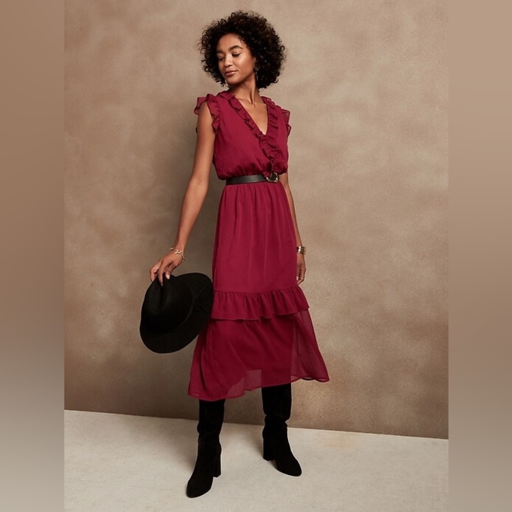 Banana Republic Flutter Midi Dress Size Small Petite